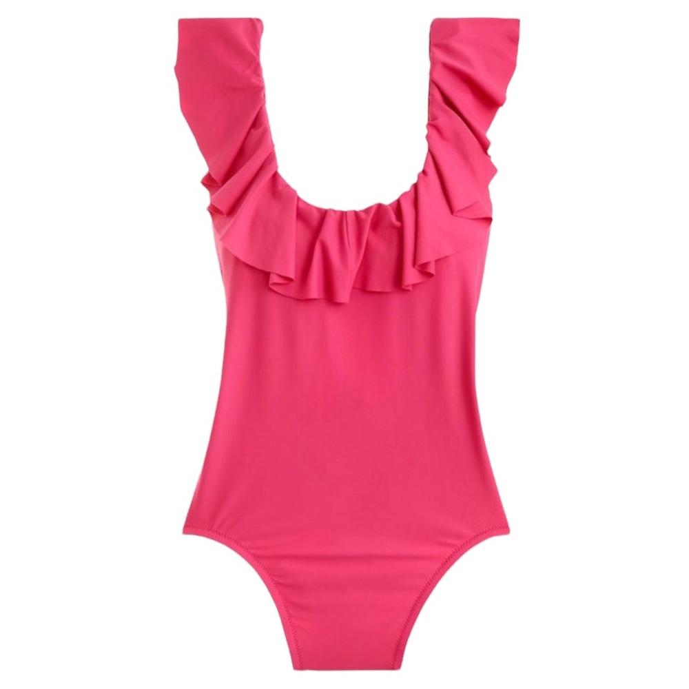 J. Crew Ruffle Scoopback One-piece Swimsuit Fuchsia Bloom NWT